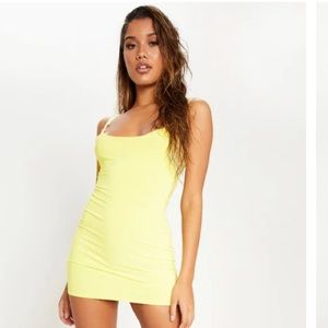 Yellow Slinky Ring Detail Bodycon Dress